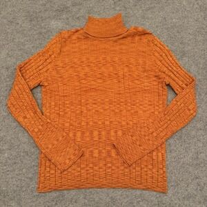Neiman Marcus Women's Silk Blend Ribbed Turtleneck Sweater Orange Space Dye XL